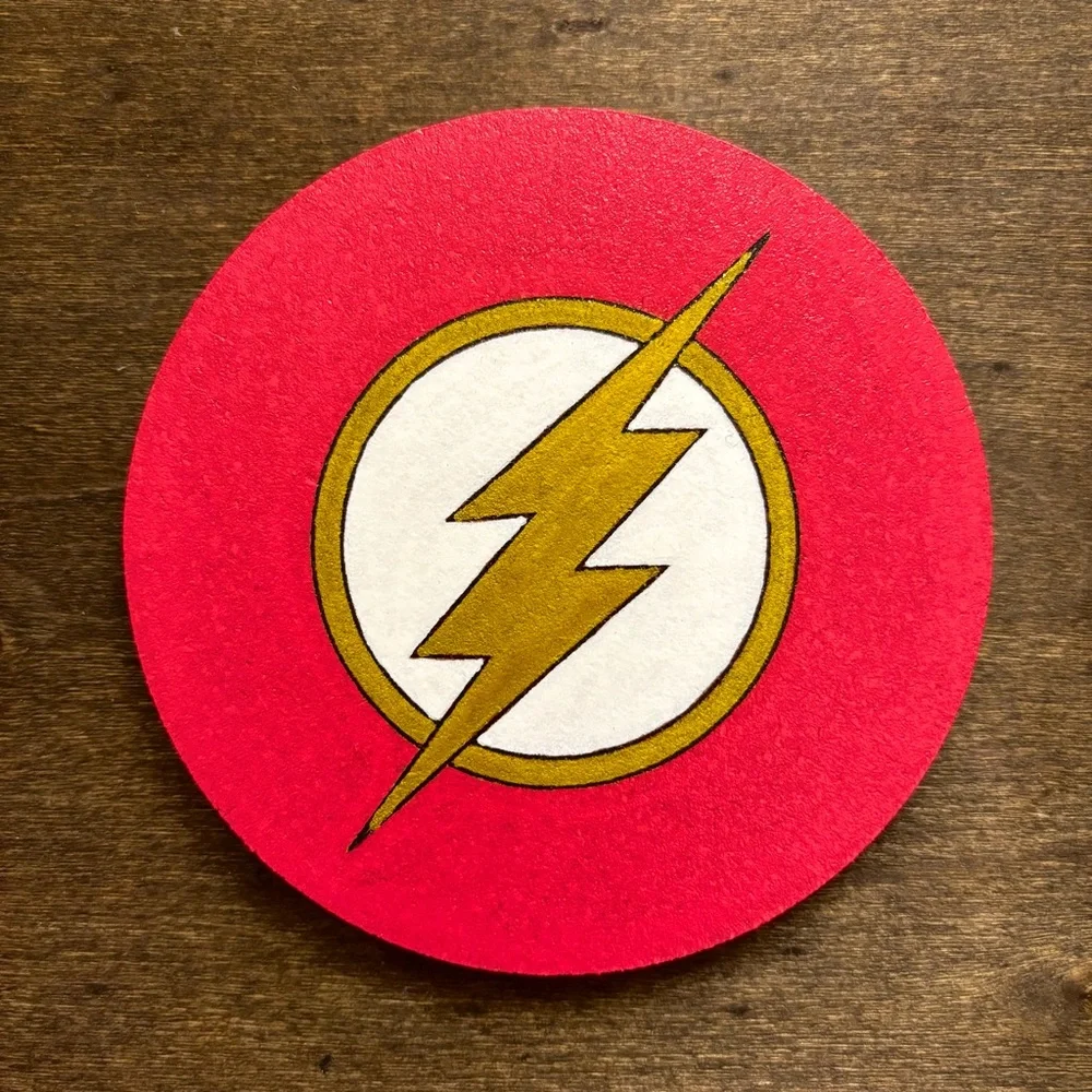 The Flash Logo Laser Engraved Painted Cork Coaster